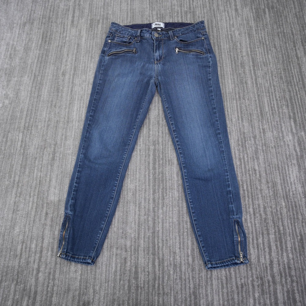 Paige Womens Skinny Ankle Jeans Blue Dark Wash Zipper‎ Detail Size 30 (31x25.5)